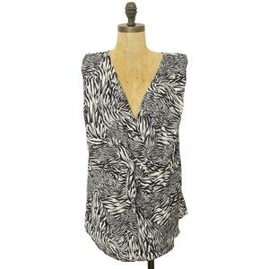 Halogen Nordstrom Faux Wrap V-Neck Sleeveless Blouse Plus 4X Striped Zebra B31